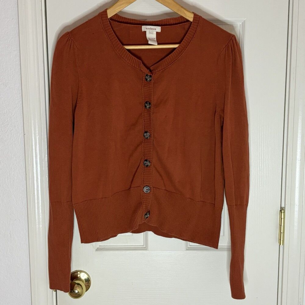 Sundance Red Orange Cardigan Button-Up Sweater Women’s Large 100% Cotton